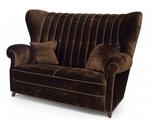 Italian art modern brown velvet loveseat