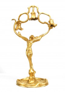 French art nouveau delal figural table lamp