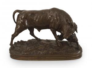 French bronze bull and dog