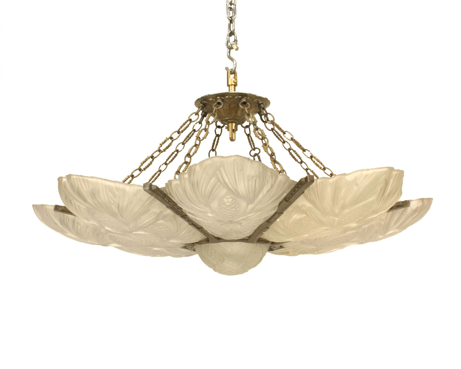 French art deco frosted glass floral chandelier 1