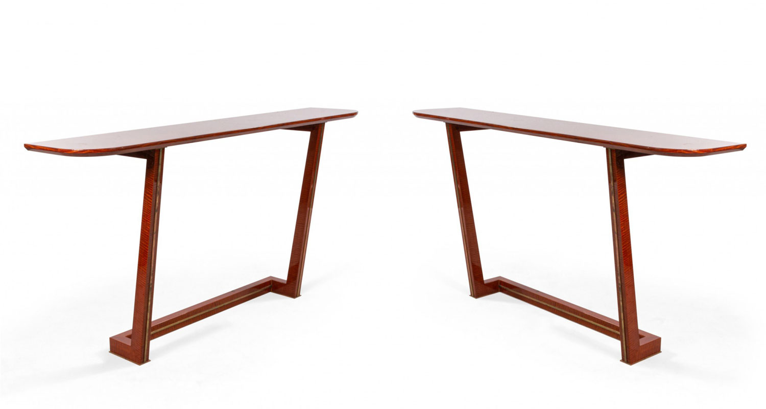 French 1940s Style Modern Mahogany Veneered Console Tables