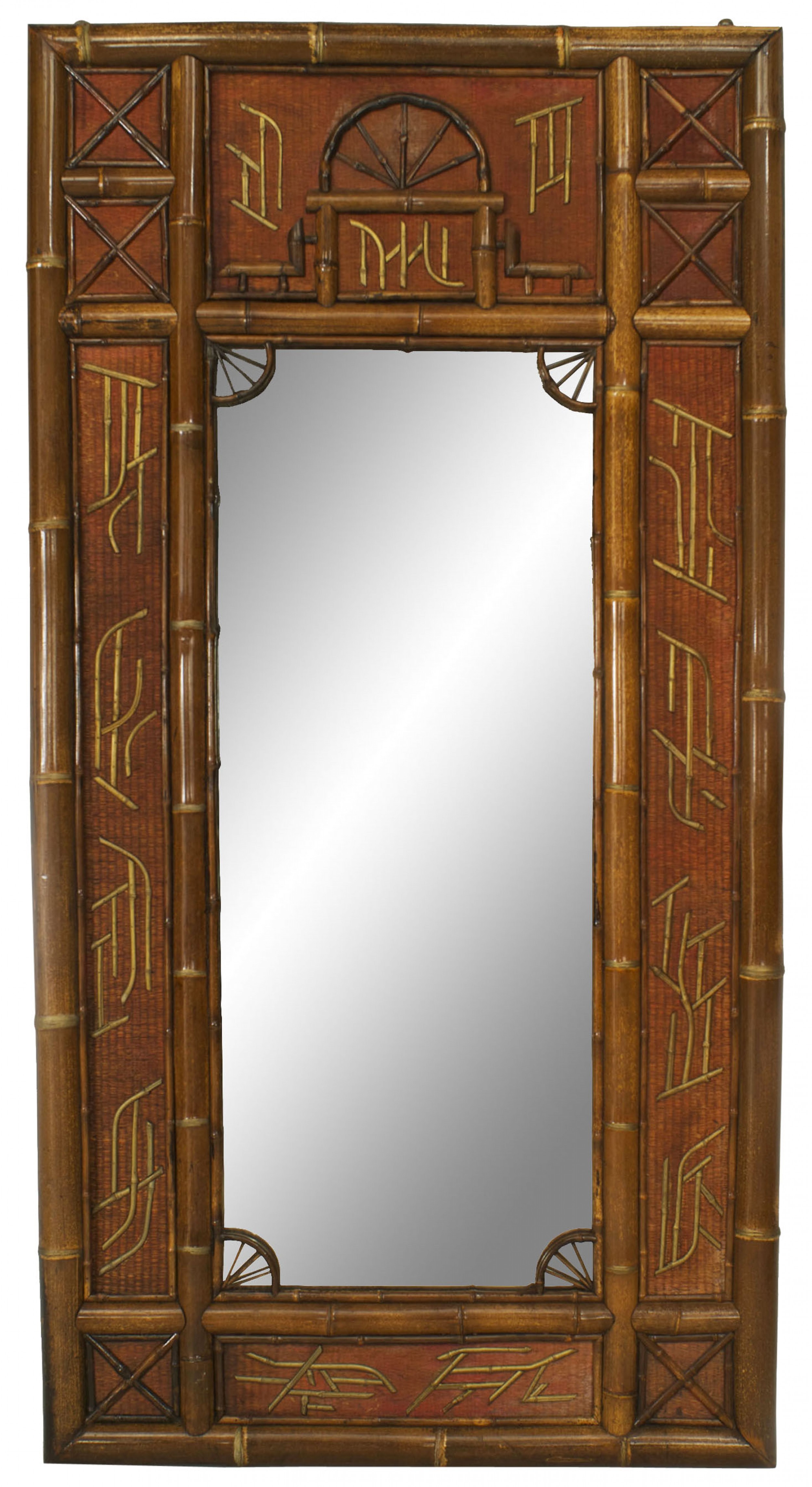 English victorian bamboo and rush wall mirror 1
