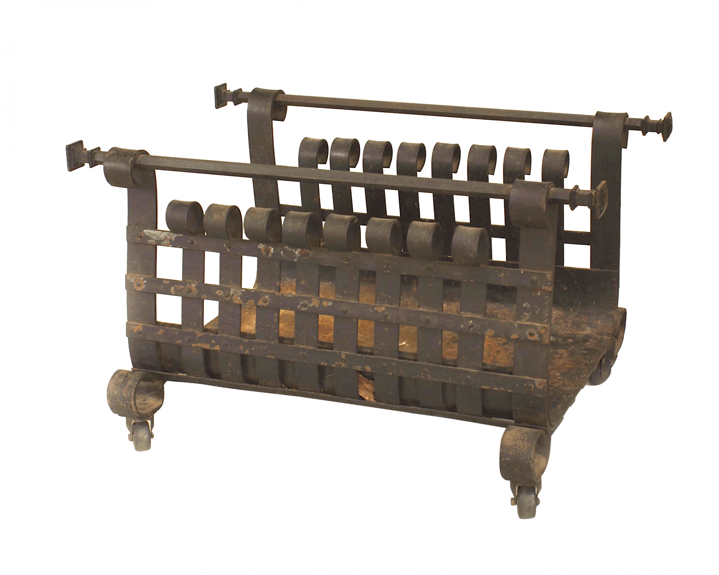 American mission style wrought iron log holder