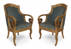 French charles x blue velvet arm chairs 1