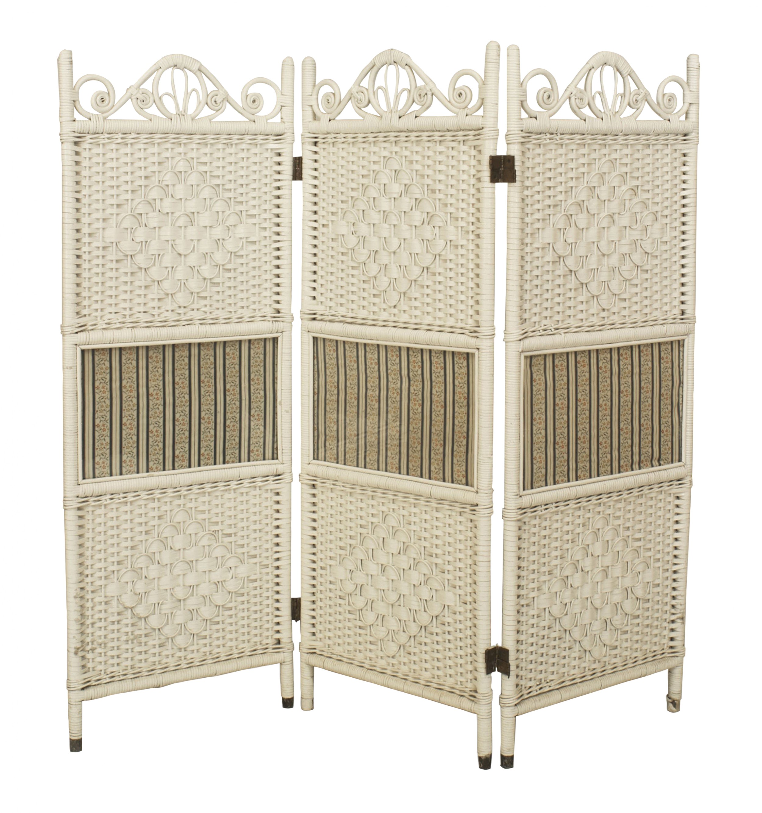 Victorian white painted 3 fold screen