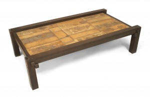 French wood and ceramic coffee table