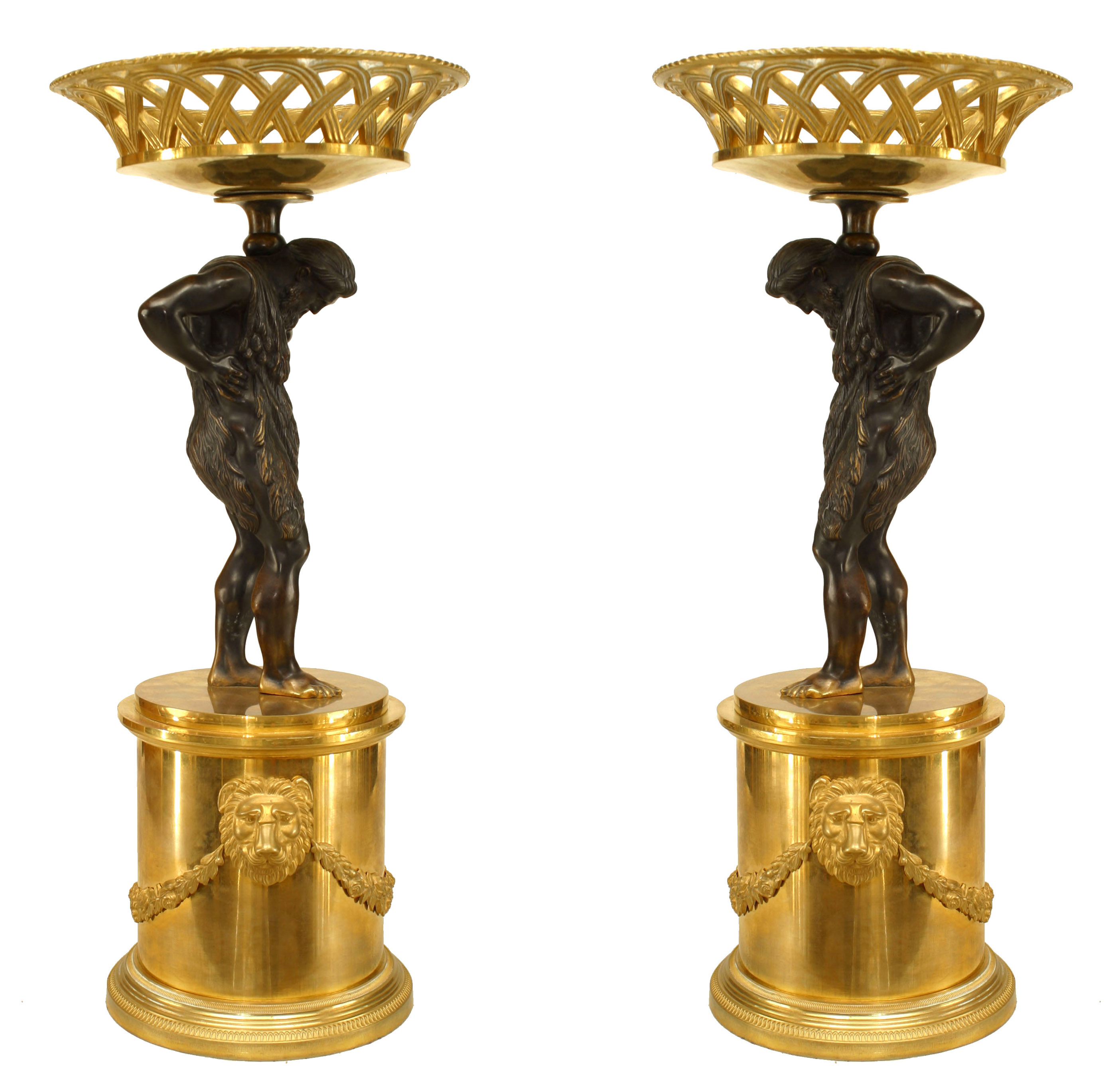 Pair french neoclassic bronze atlas centerpiece