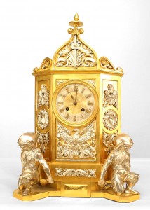 Gothic revival gilt mantel clock