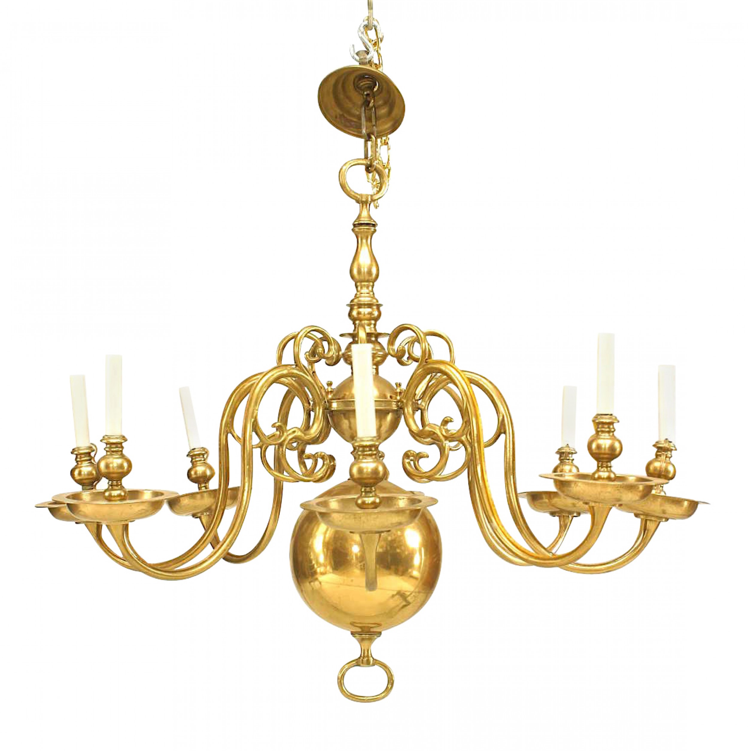 English georgian style brass scroll chandelier