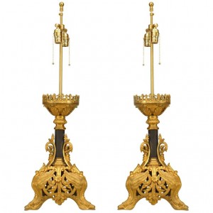 Italian renaissance gilt bronze filigree table lamps