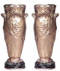 Pair of french art nouveau barbedienne bronze dore vases 1