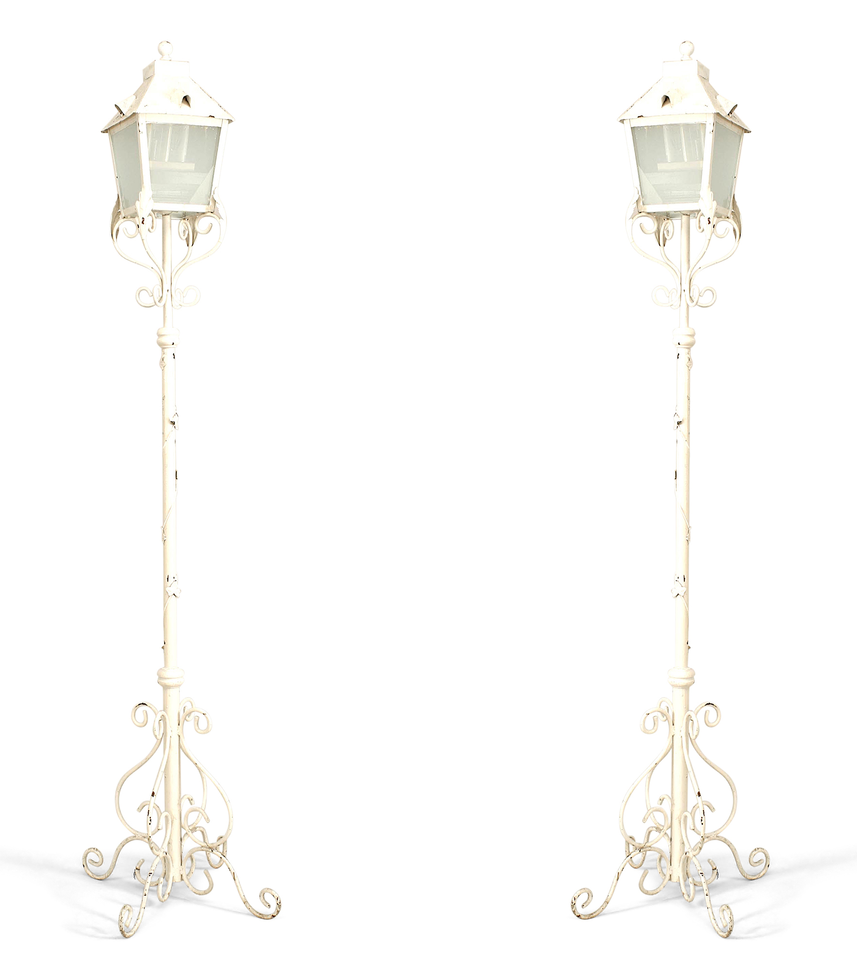 Outdoor white painted iron lantern lamps 1