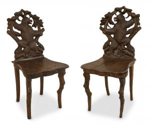 Rustic black forest walnut bear side chairs