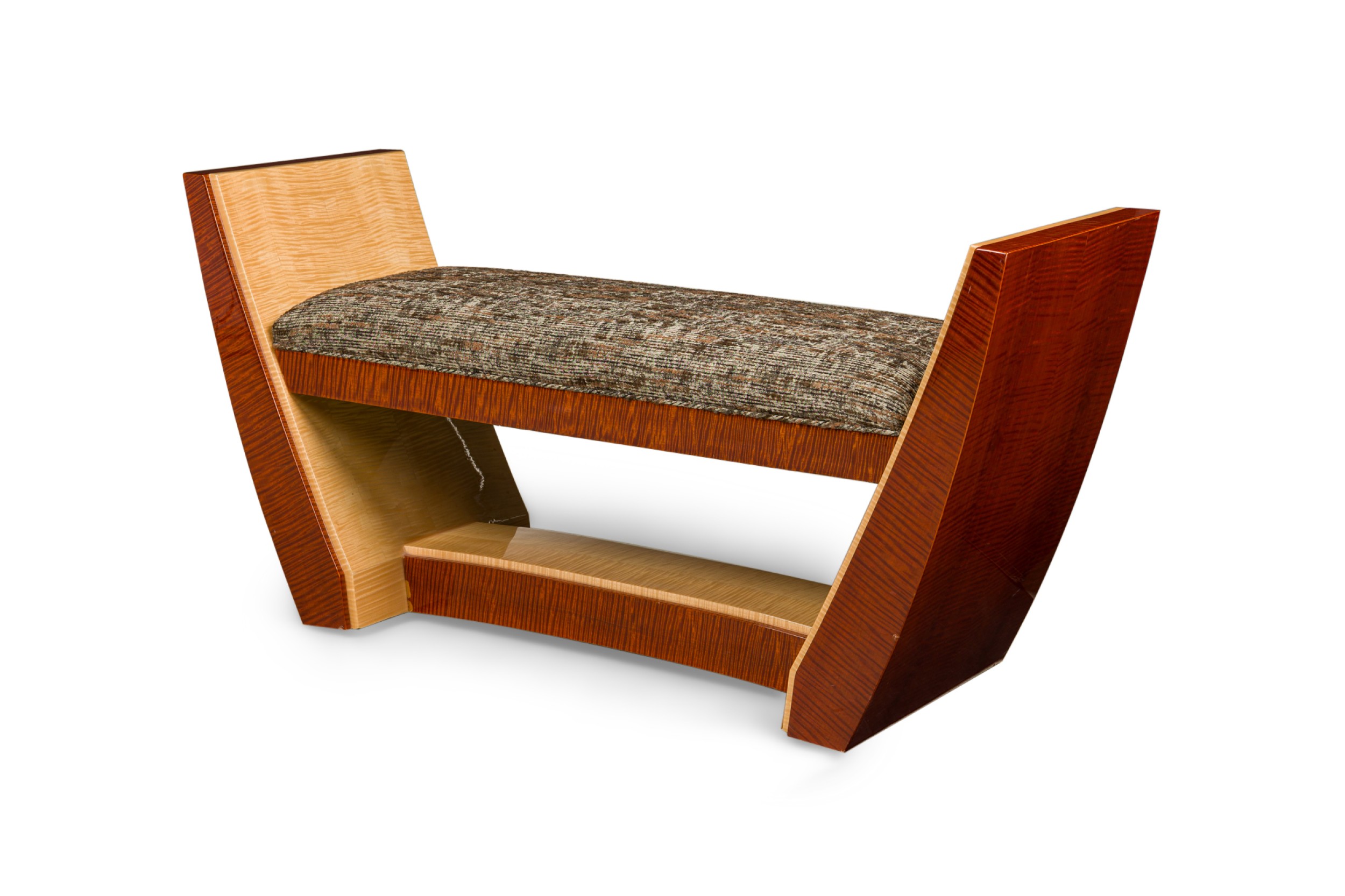 French art deco wooden upholstered bench