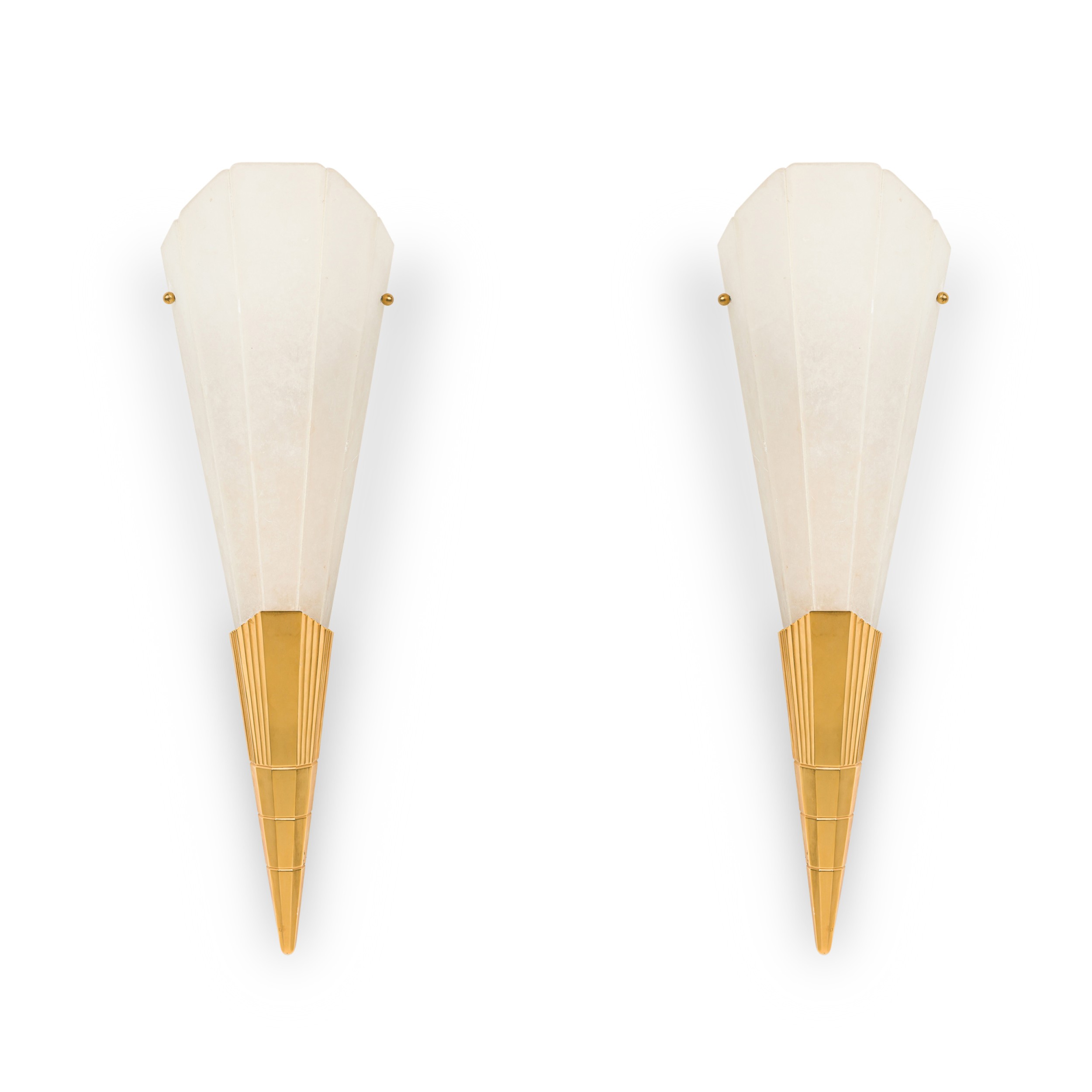 Art deco bronze and alabaster wall sconces 1