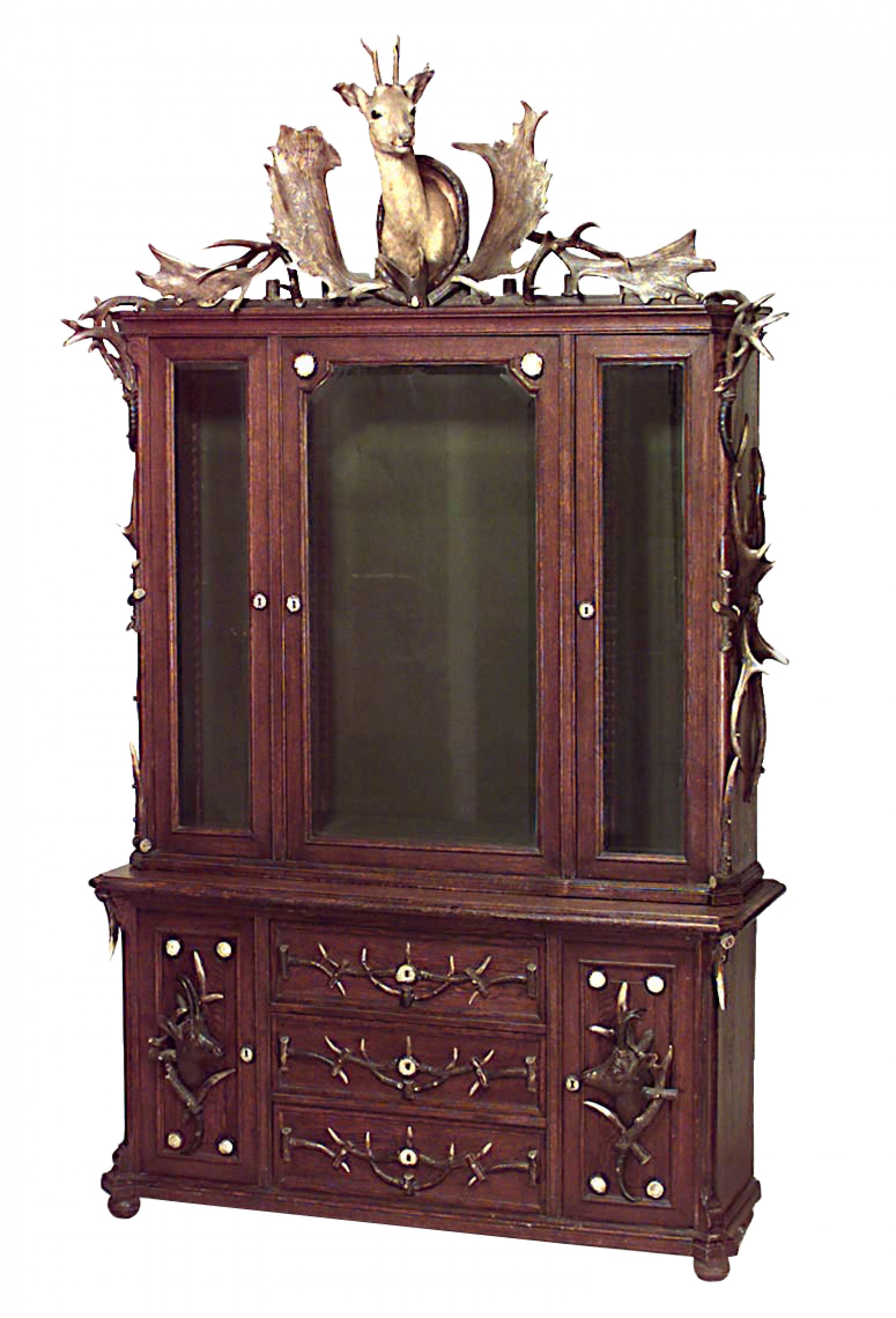 Continental german horn and oak bookcase