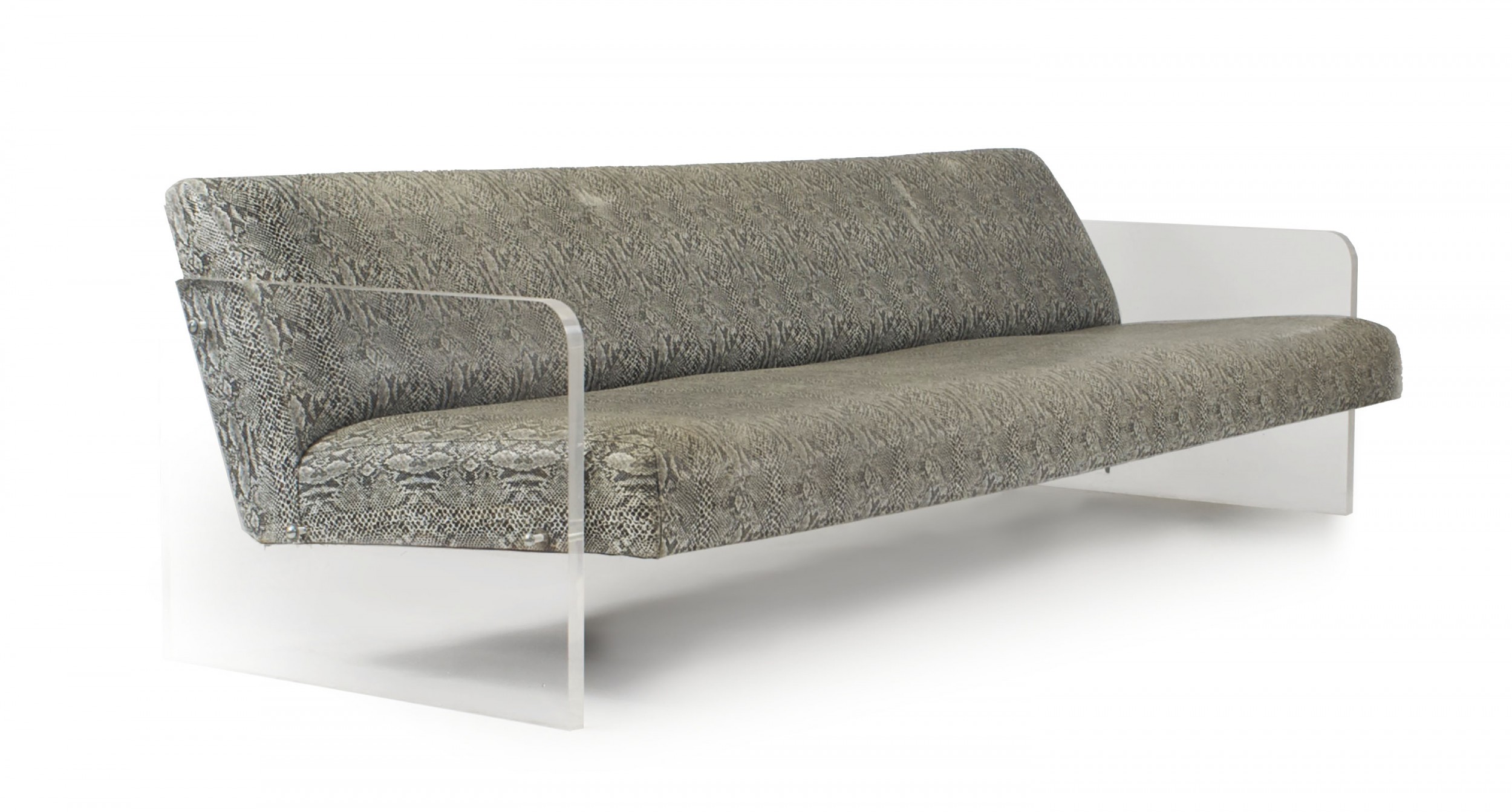 American mid century lucite and faux python settee