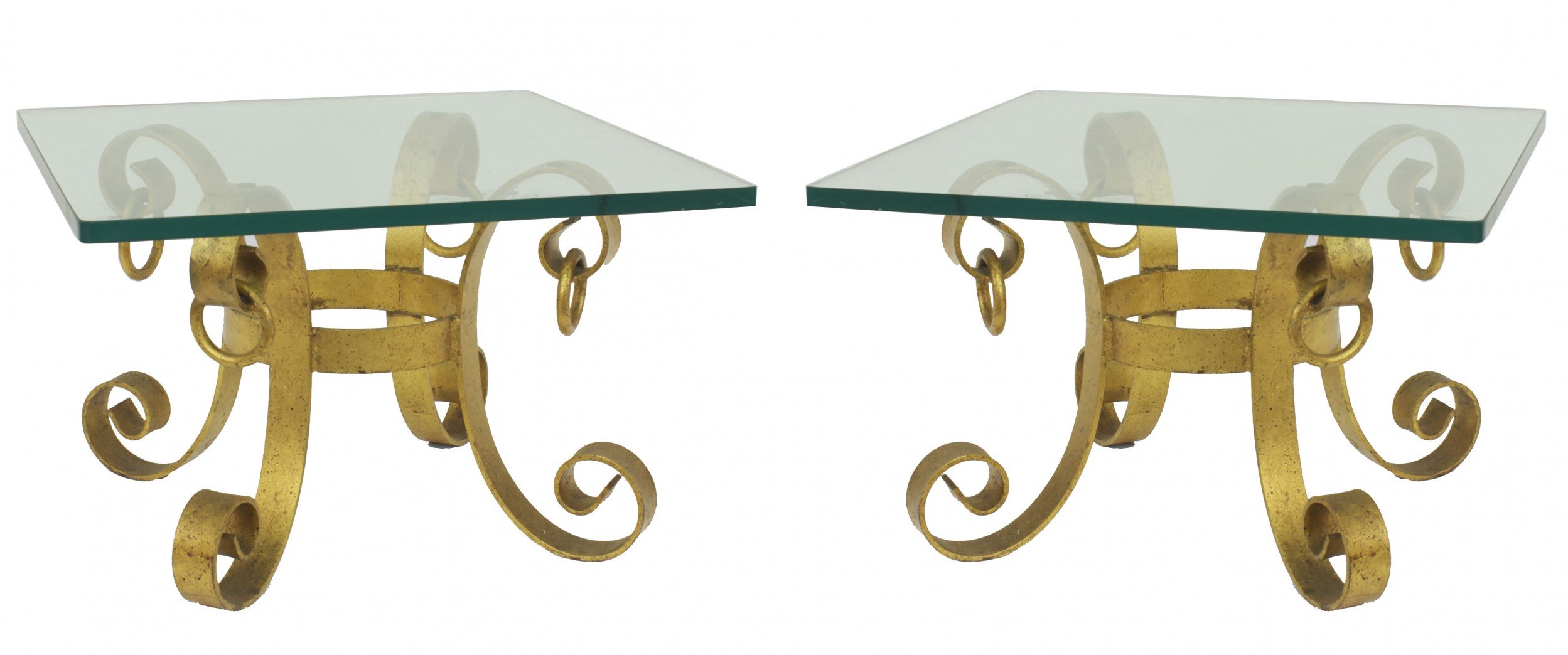 American mid century gilt iron and glass side tables 1