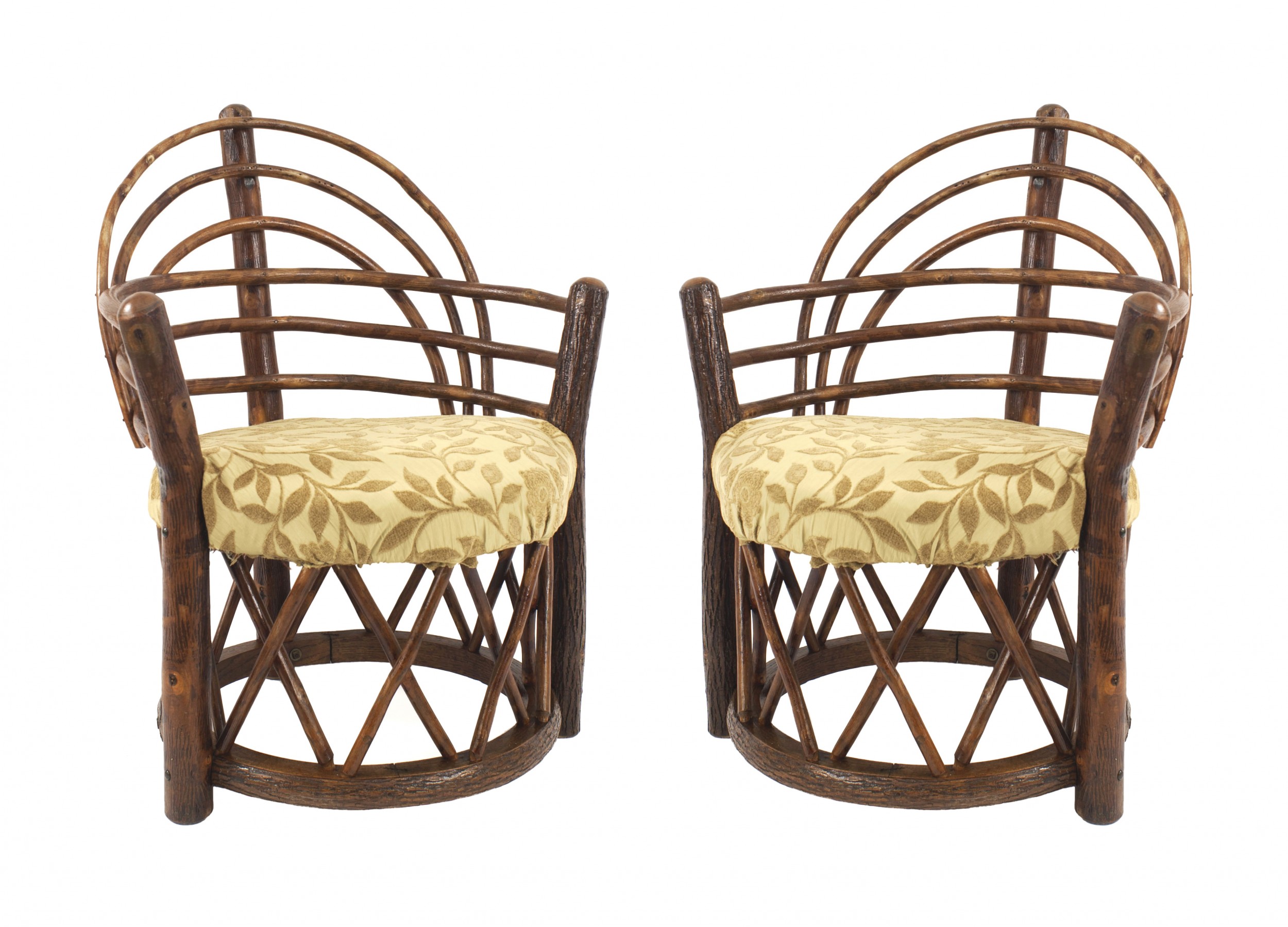 Old hickory paisley lattice arm chairs