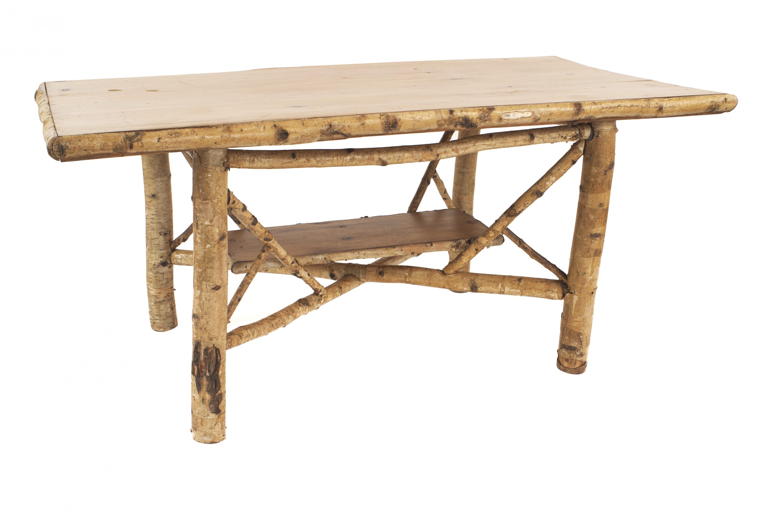 Rustic adirondack birch wood dining table