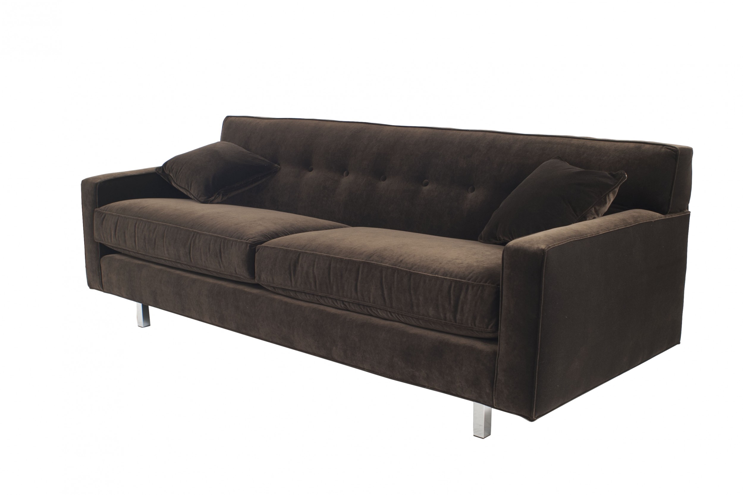 Contemporary brown velvet sofa