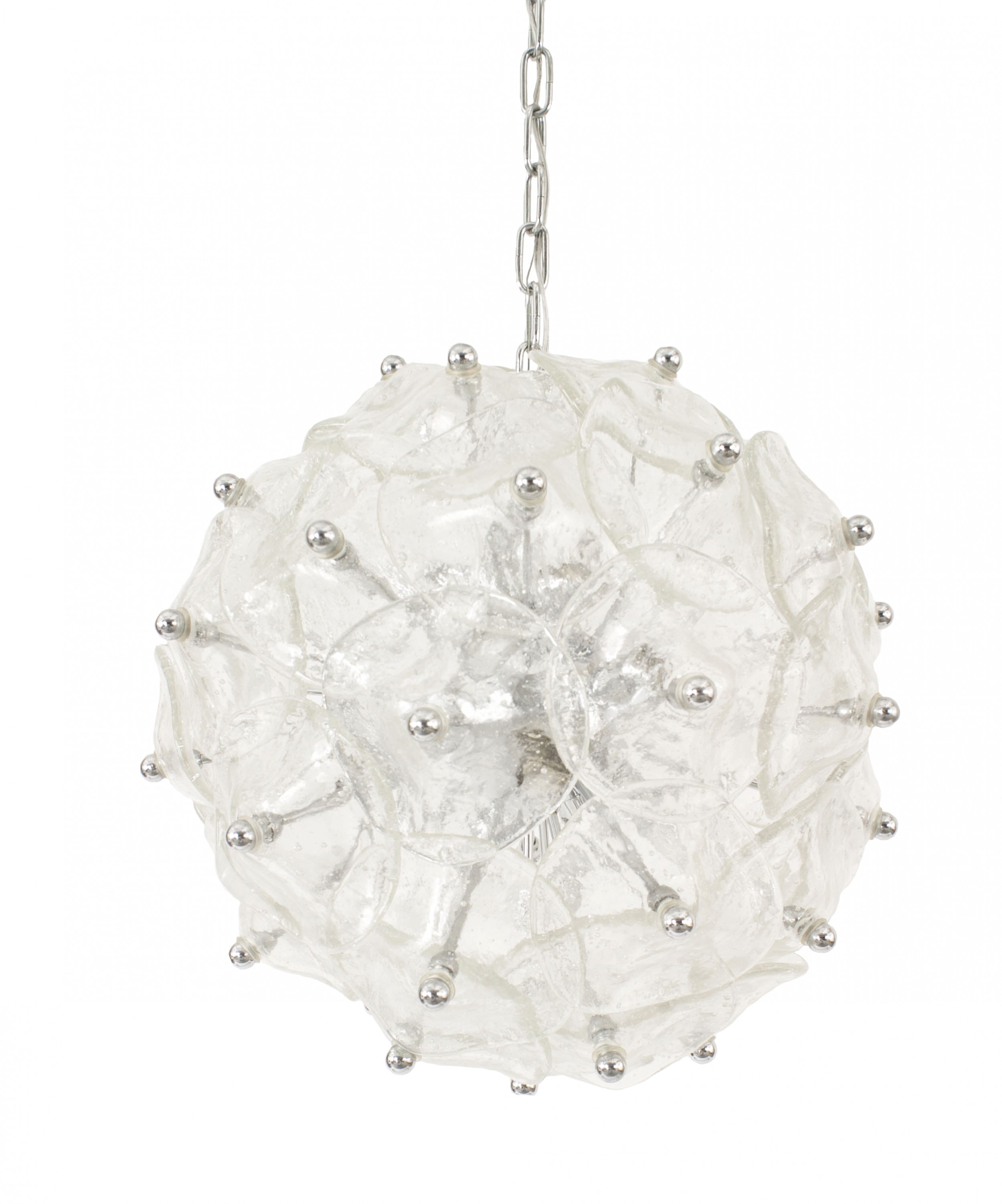 Italian Mid Century Murano Chrome and Glass Disk Chandelier