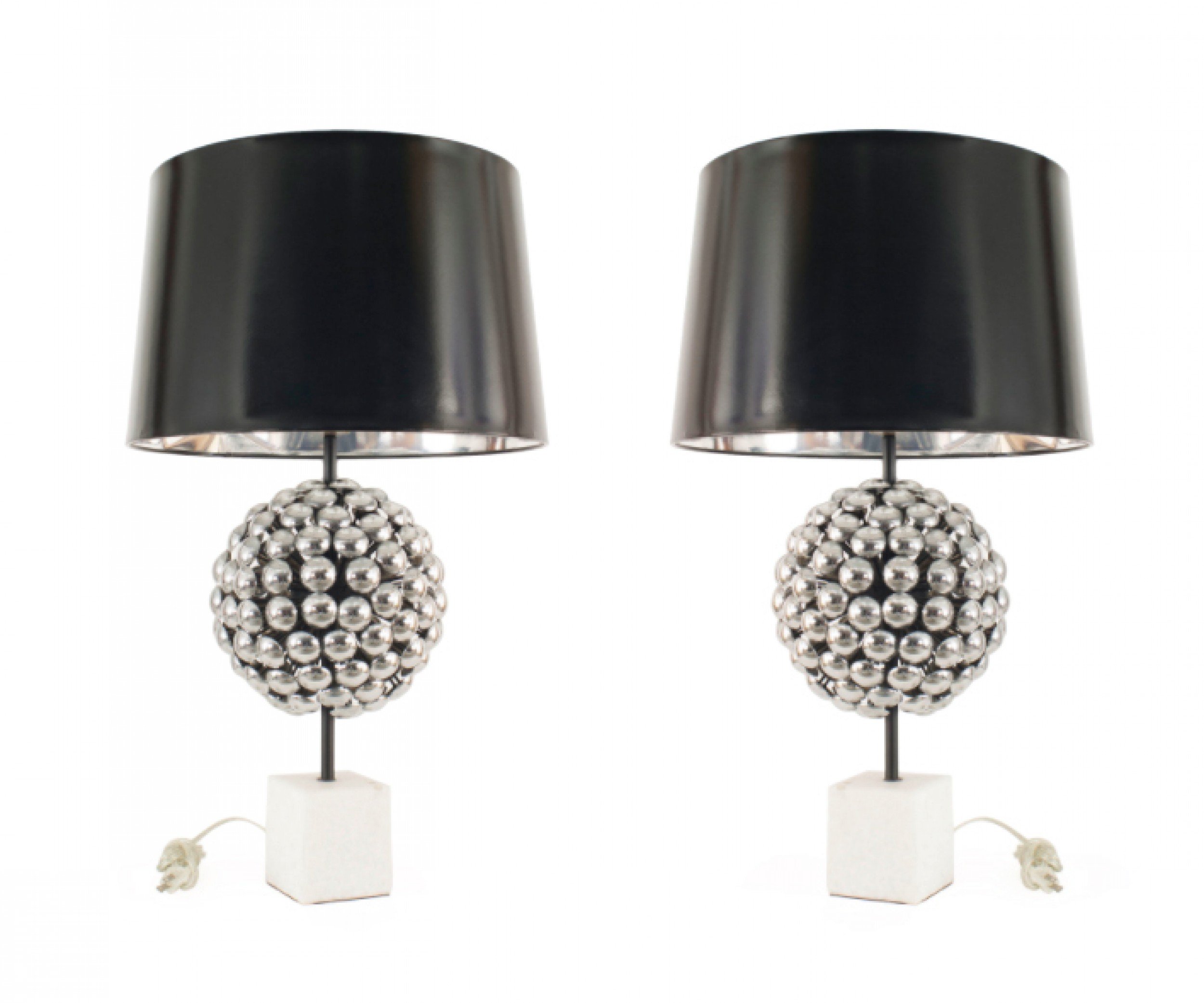Contemporary italian silver sphere table lamps