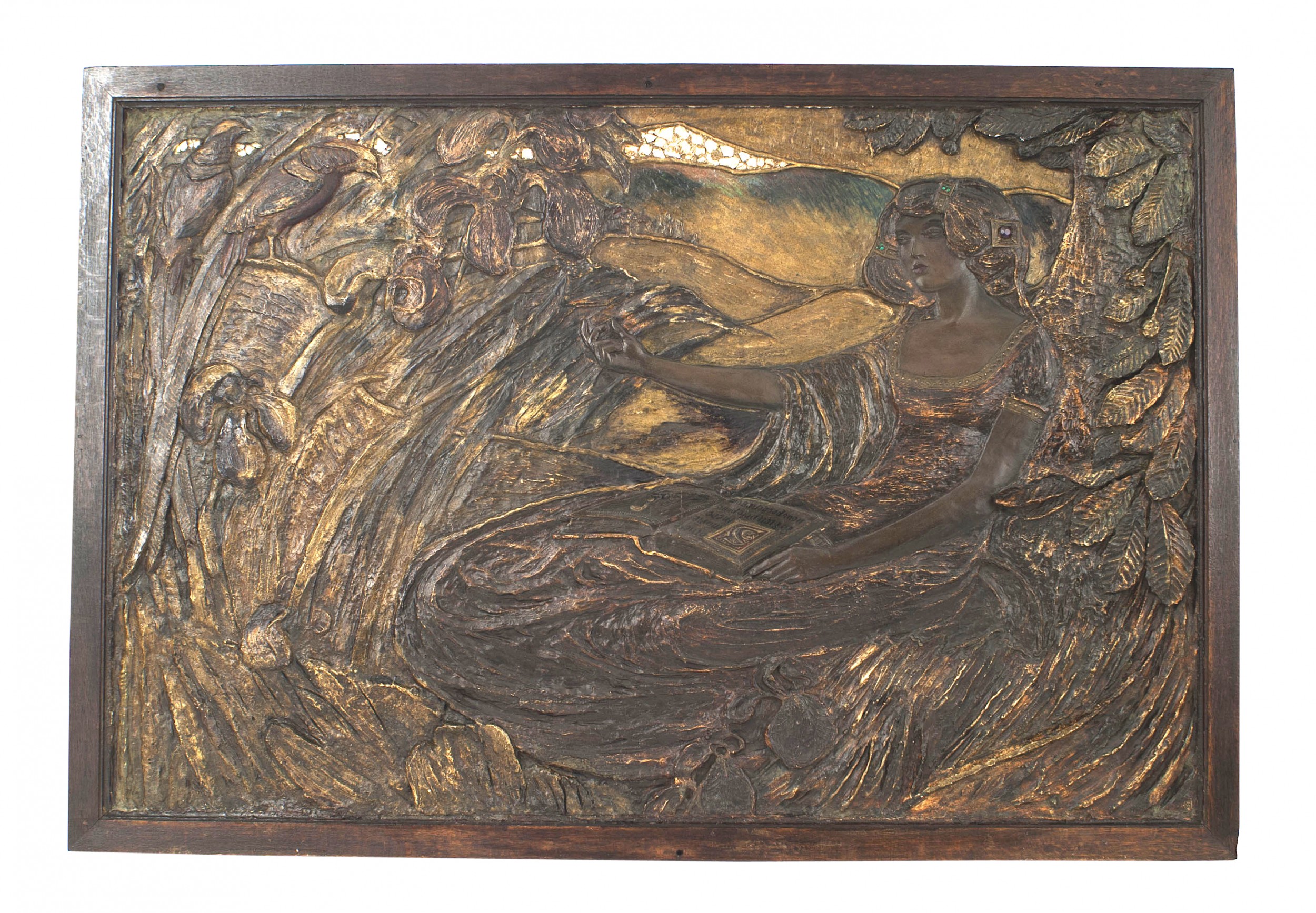 French art nouveau polychromed wall plaque