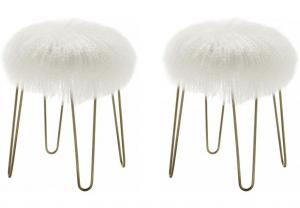 Contemporary sheepskin steel leg bench