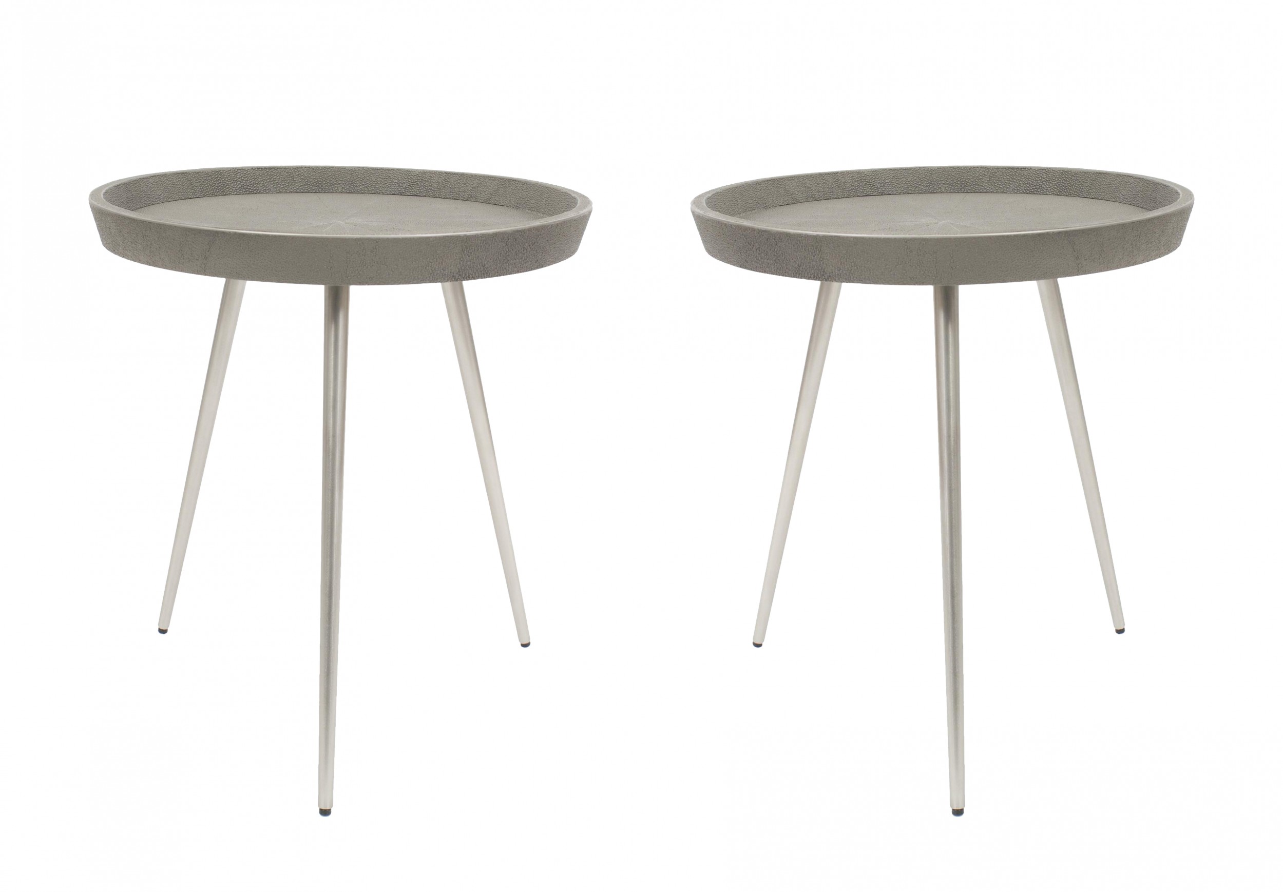 Contemporary gray faux shagreen end tables