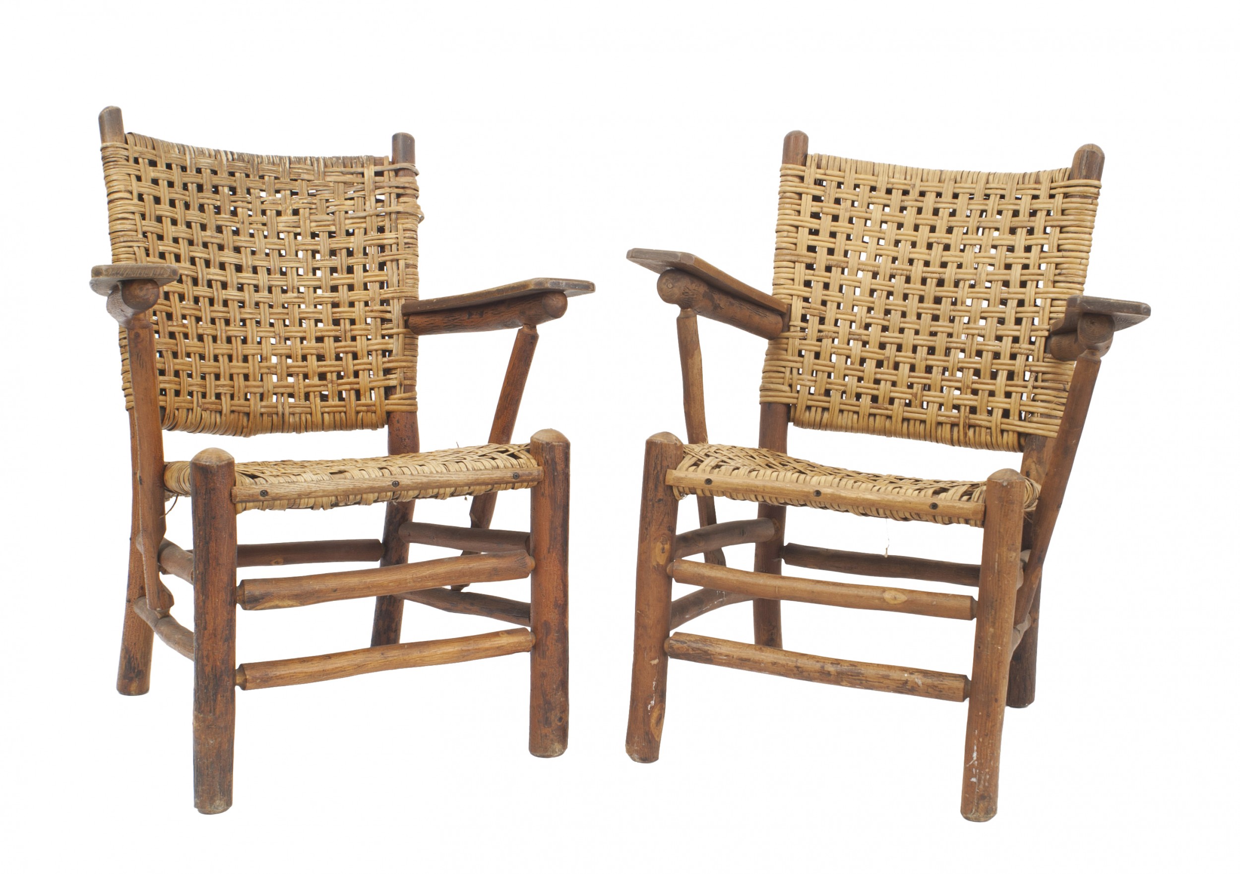 Old hickory woven pine arm chairs