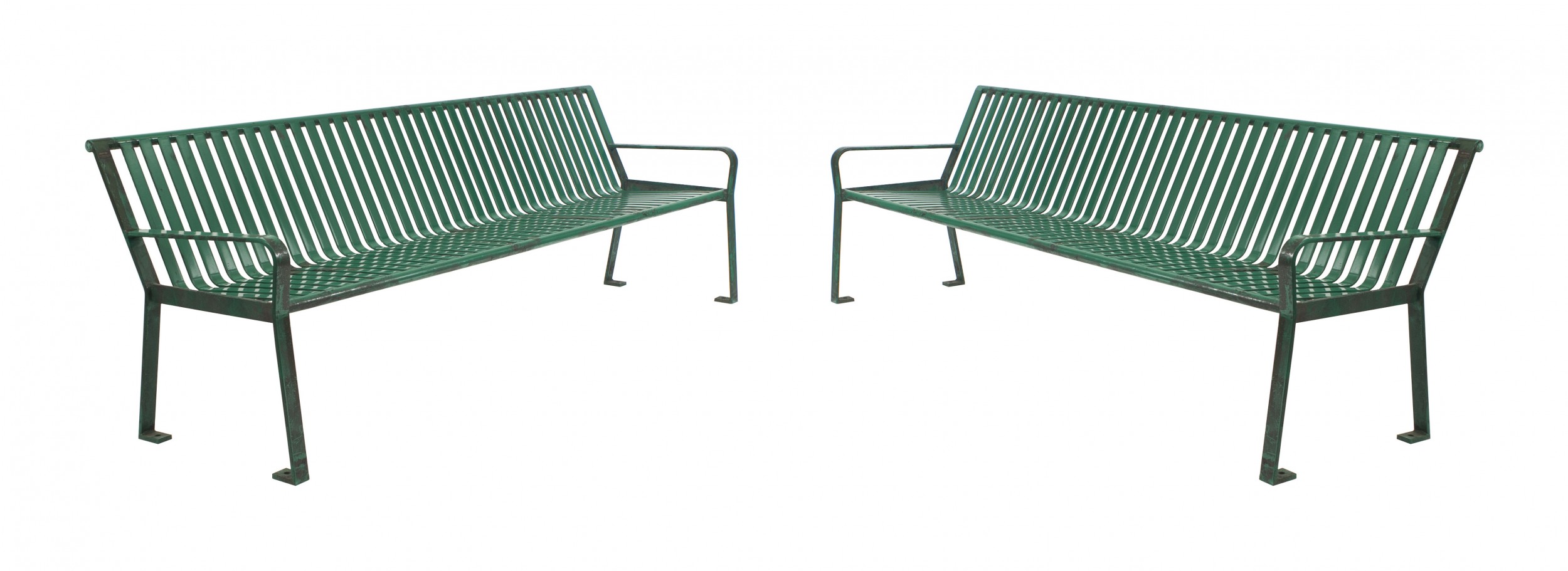 Contemporary green metal outdoor benches