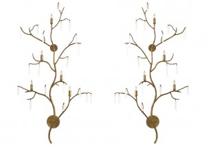 Contemporary gilt metal and crystal wall sconces