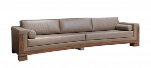 Contemporary extra long taupe leather sofa
