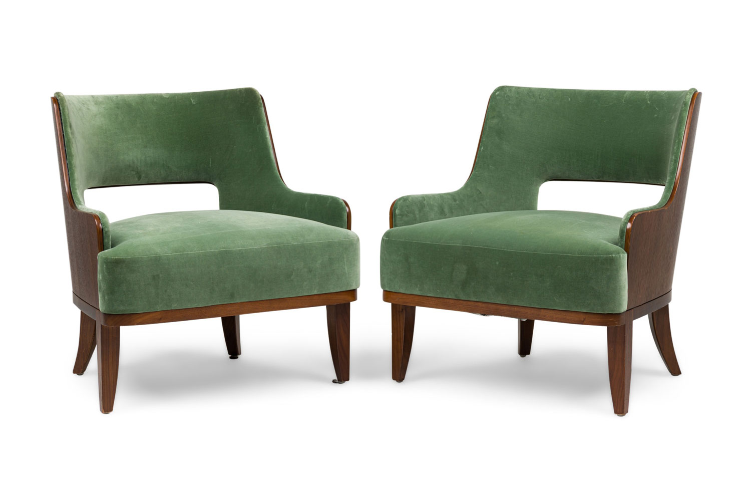 Contemporary green velvet arm chairs