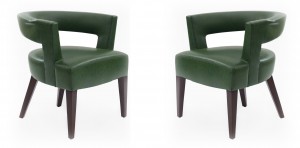 Contemporary green leather arm chairs