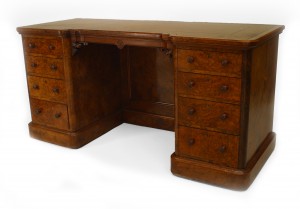 English victorian burl walnut kneehole desk