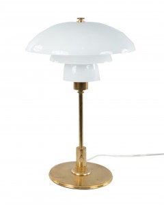 Poul henningsen style geometric glass and brass desk lamp 1
