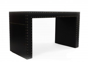 Contemporary style black leather desk with brass rivets 1