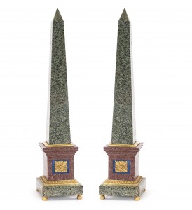 Grand tour style bronze mounted hardstone obelisks