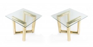 Karl springer tubular brass z tables with glass tops