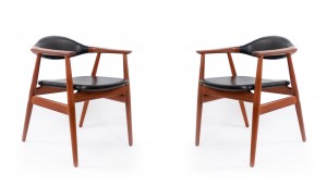 4 black vinyl and teak erik kirkegaard midcentury arm chairs