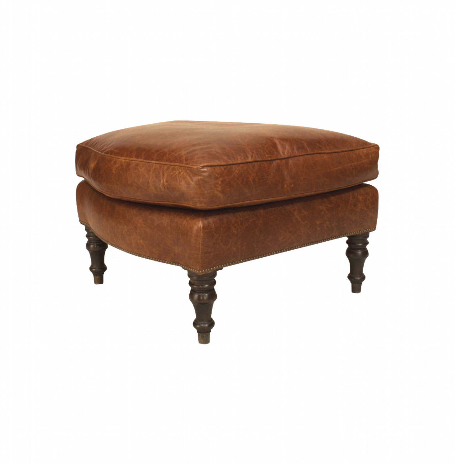 English victorian brown leather ottoman 2