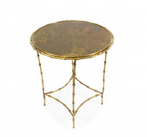 French Mid Century Brass Faux Bamboo End Table