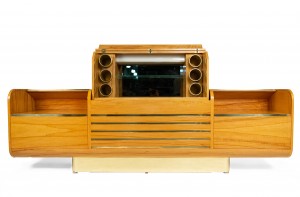 Mid Century light wood singapore airlines roll top sideboard