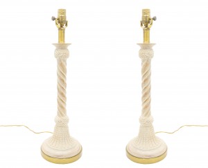 2 beige ceramic table lamps