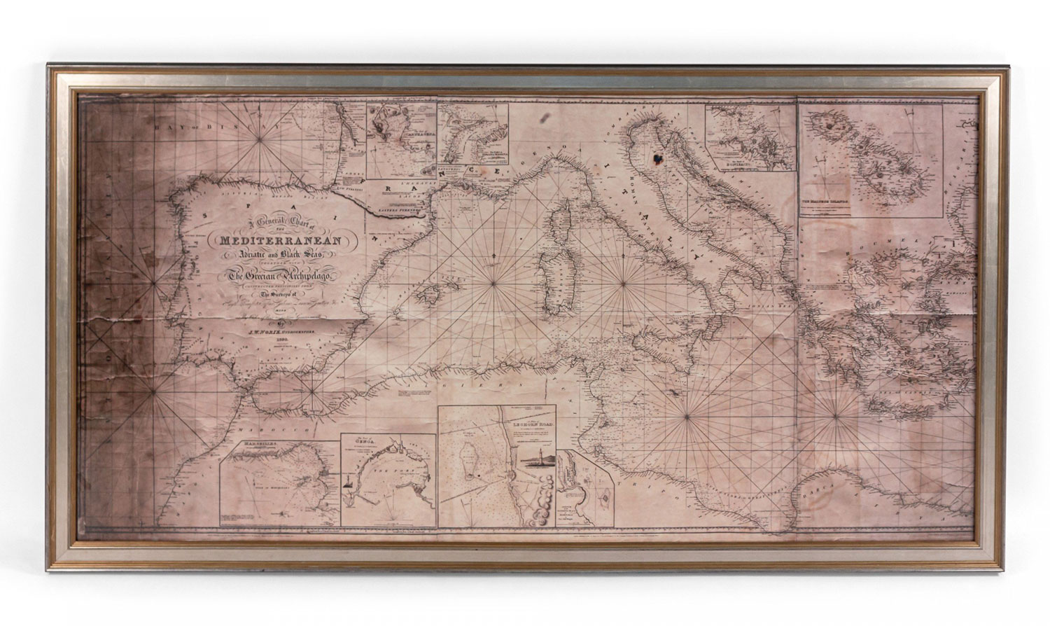 Large framed map of the mediterranean