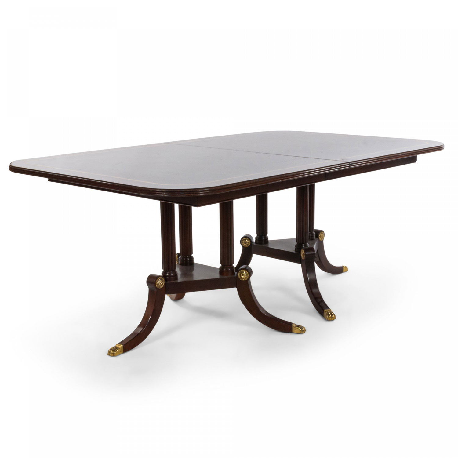 Long empire style dining table with inlay and paw feet