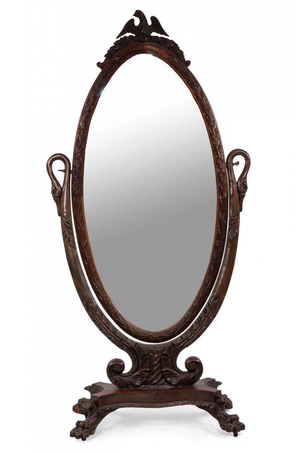 Empire style cheval mirror with zoomorphic details