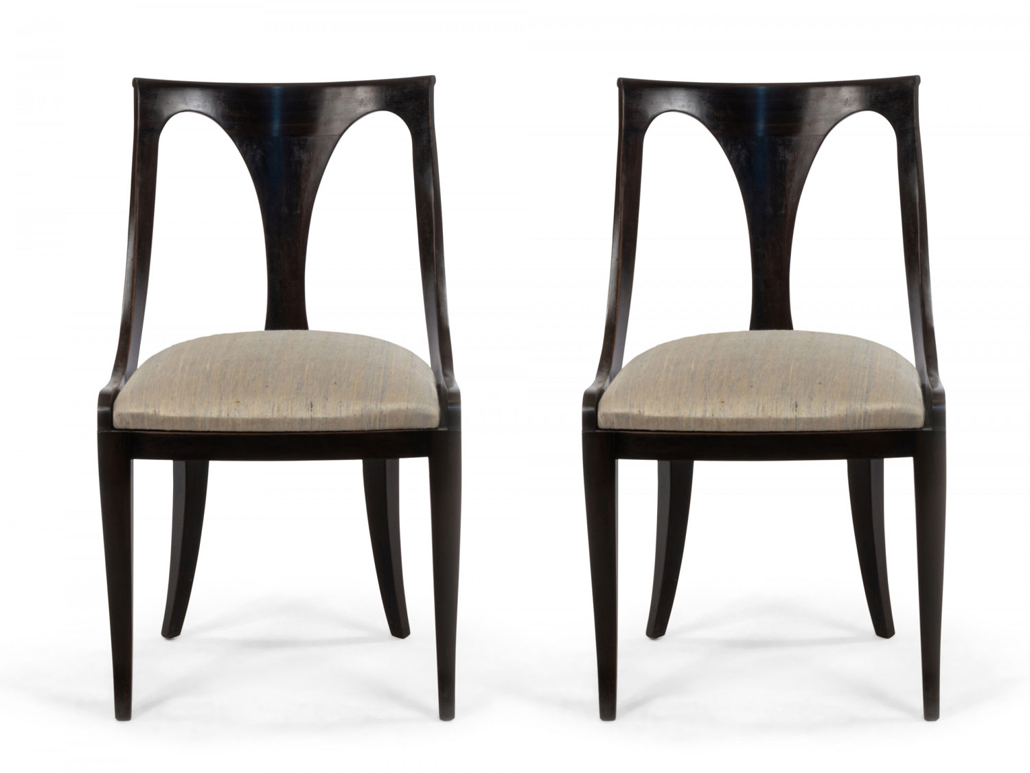 Set of 4 Empire Style Black Lacquer and Blue Silk Dining Side Chairs